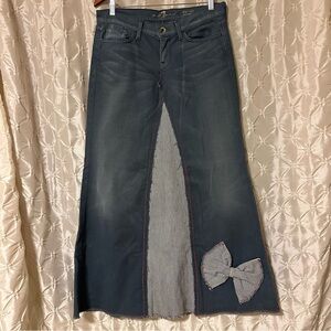 7 for all Mankind Blue Denim Bow Maxi Skirt Custom Repurposed Boho 7fam Bohemian